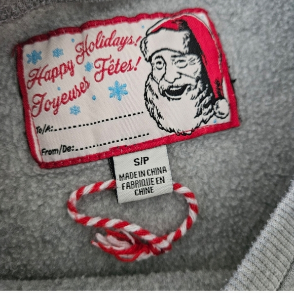 Christmas sweater Small gray merry pugmas crew neck  fleece lined - Picture 6 of 11